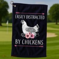 Easily Distracted By Chickens For Chicken Lovers Funny Golf Towel thumb 1