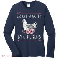Easily Distracted By Chickens For Chicken Lovers Funny Women's Long Sleeve Shirt thumb 0
