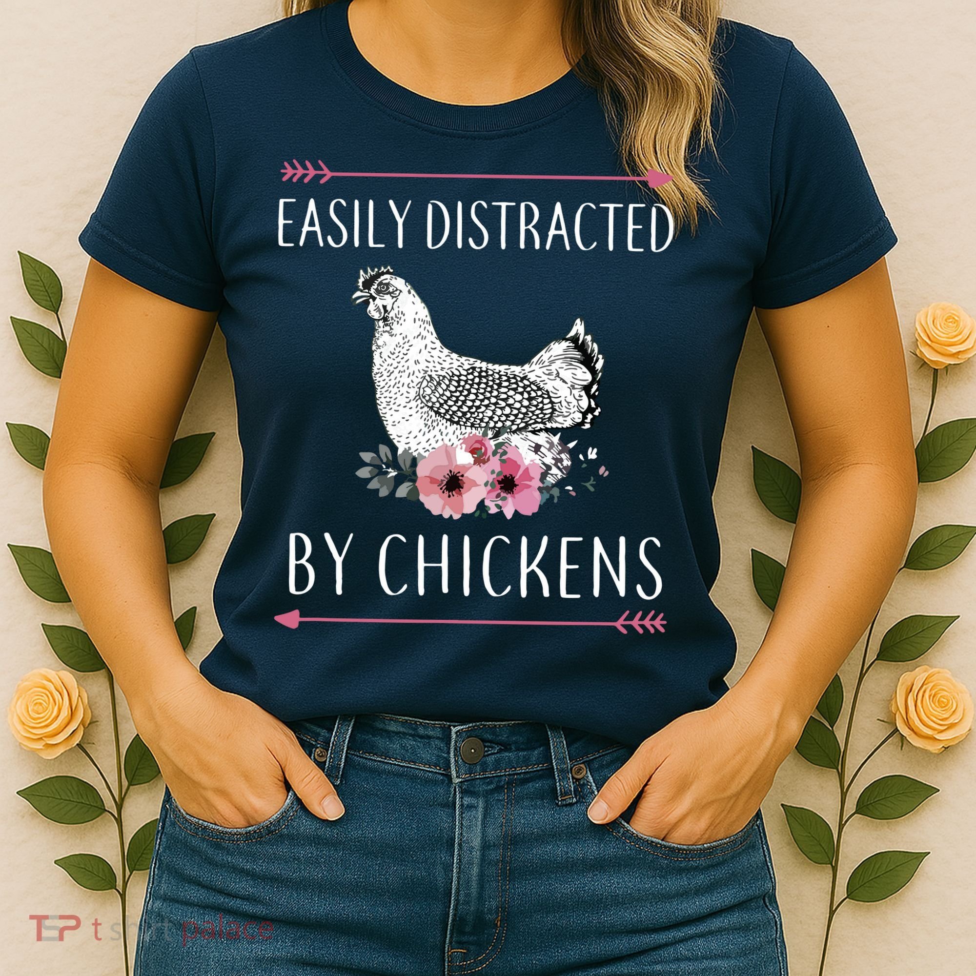 Easily Distracted By Chickens For Chicken Lovers Funny Women's T-Shirt