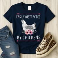Easily Distracted By Chickens For Chicken Lovers Funny Women's T-Shirt thumb 3