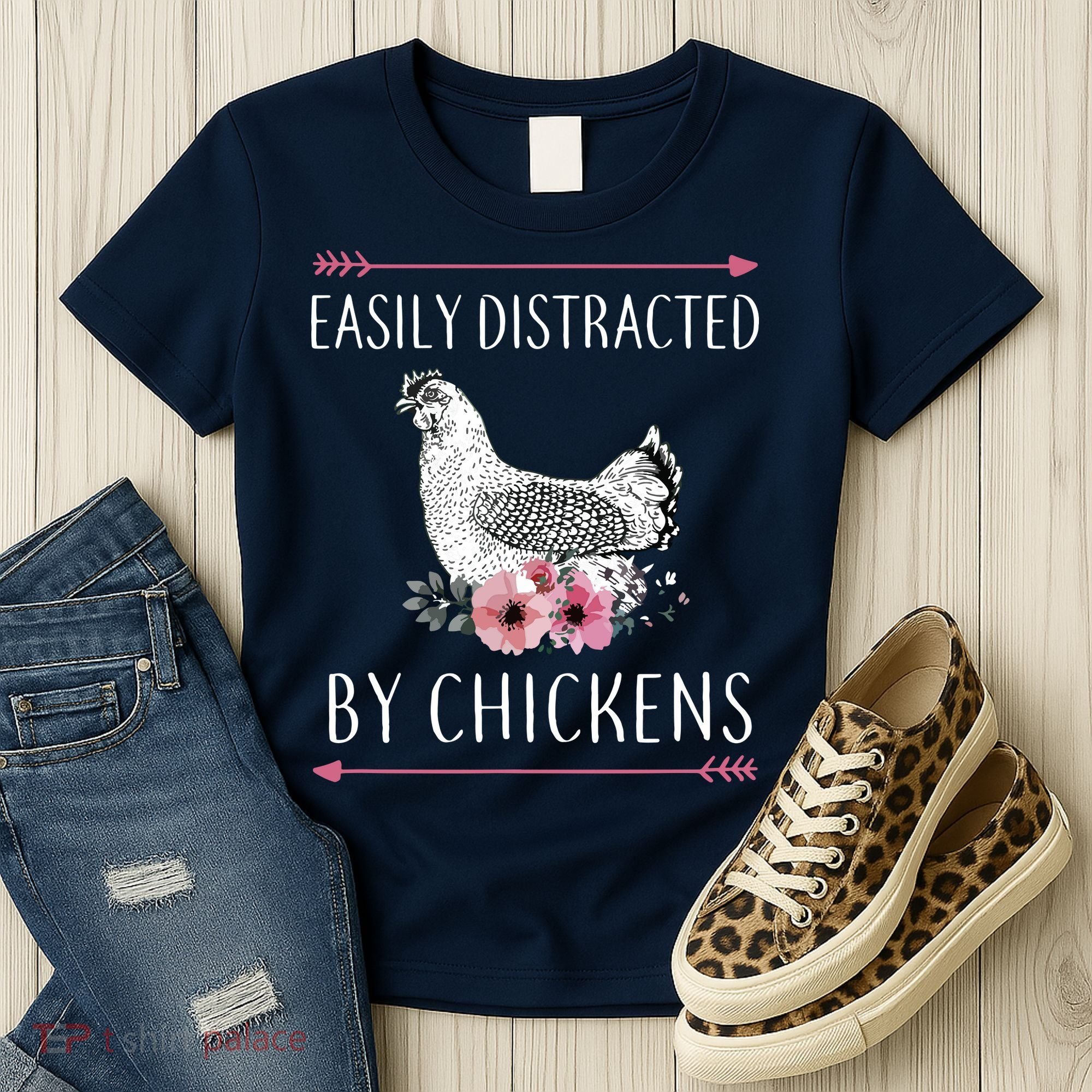 Easily Distracted By Chickens For Chicken Lovers Funny Women's T-Shirt