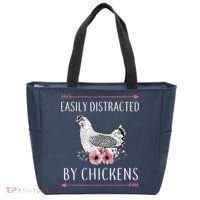Easily Distracted By Chickens For Chicken Lovers Funny Tote Bag thumb 0
