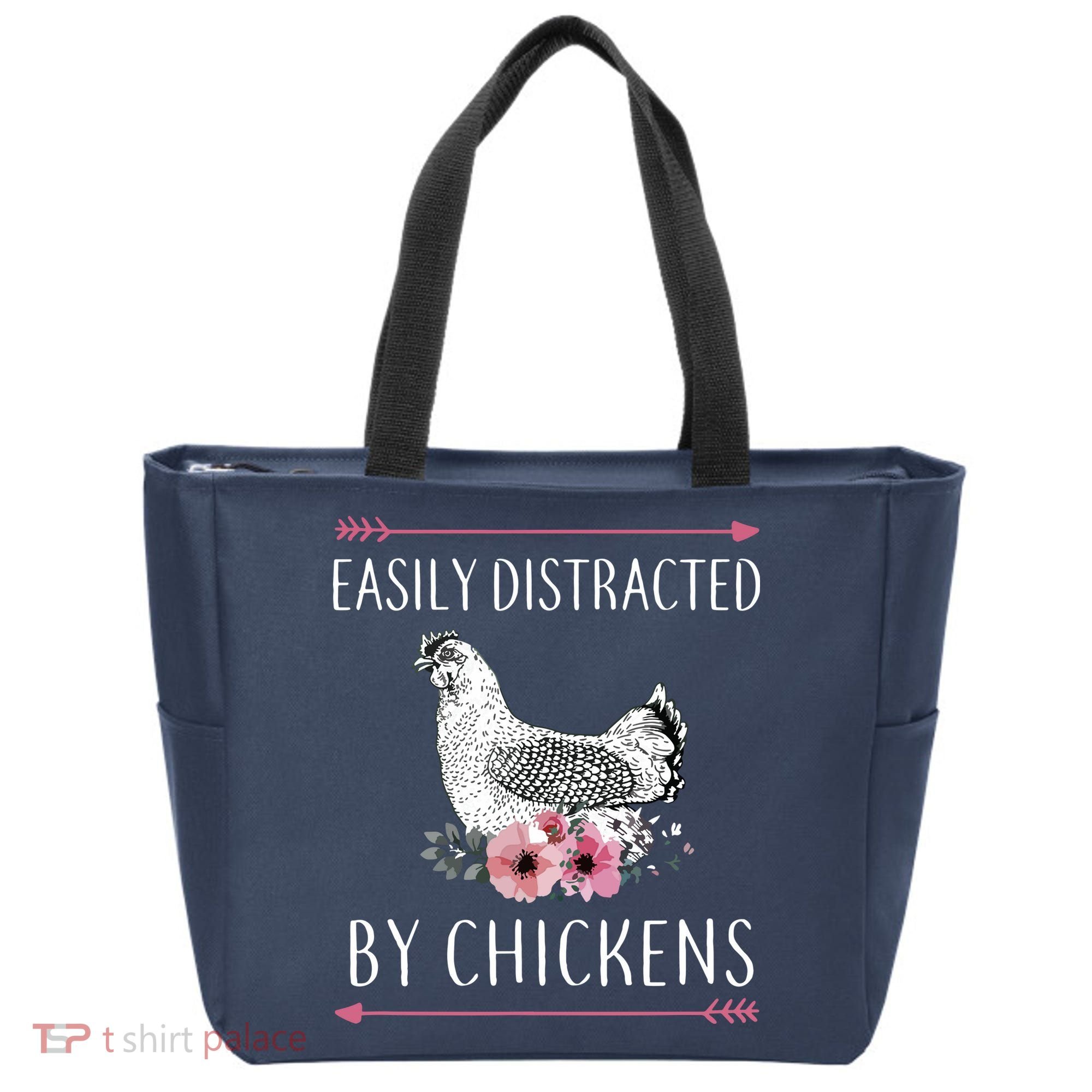 Easily Distracted By Chickens For Chicken Lovers Funny Tote Bag