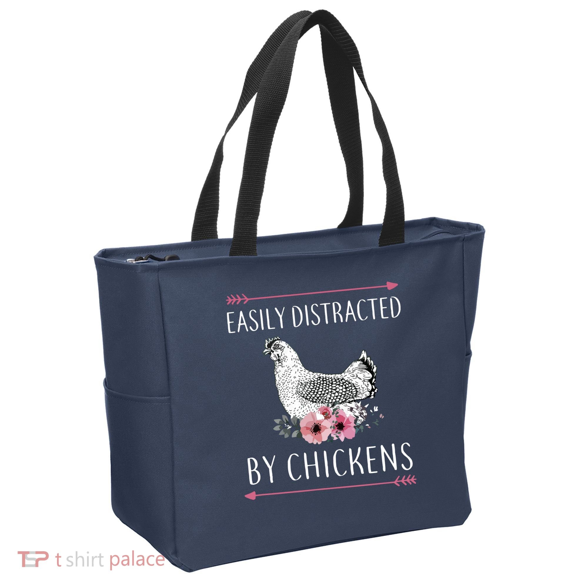 Easily Distracted By Chickens For Chicken Lovers Funny Tote Bag