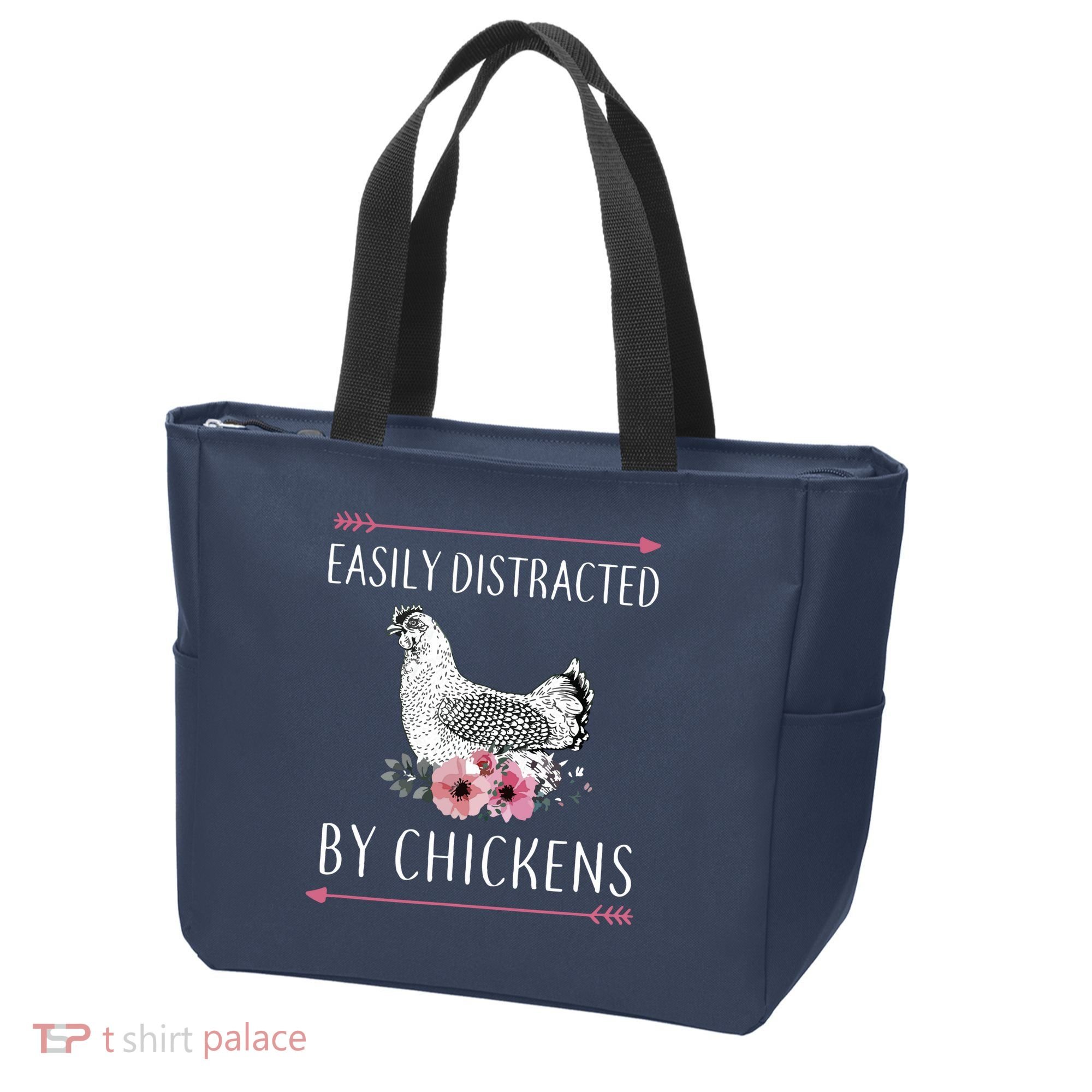 Easily Distracted By Chickens For Chicken Lovers Funny Tote Bag