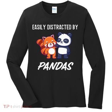 Easily Distracted By Pandas Cute Red Panda And Panda Women's Long Sleeve Shirt