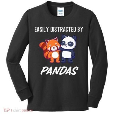 Easily Distracted By Pandas Cute Red Panda And Panda Kids Long Sleeve Shirt