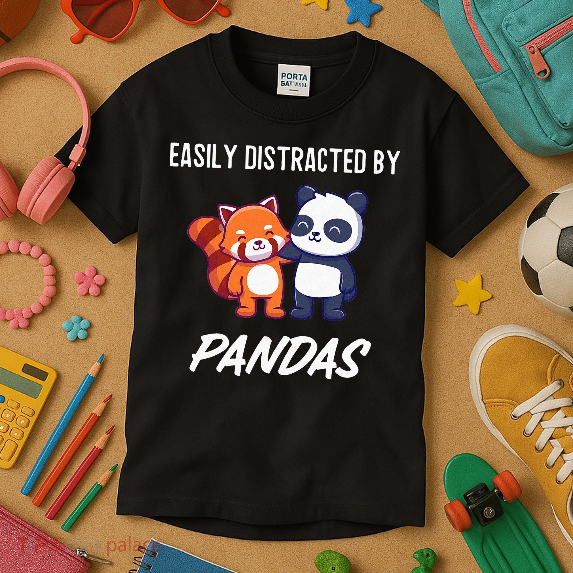 Easily Distracted By Pandas Cute Red Panda And Panda Kids T-Shirt