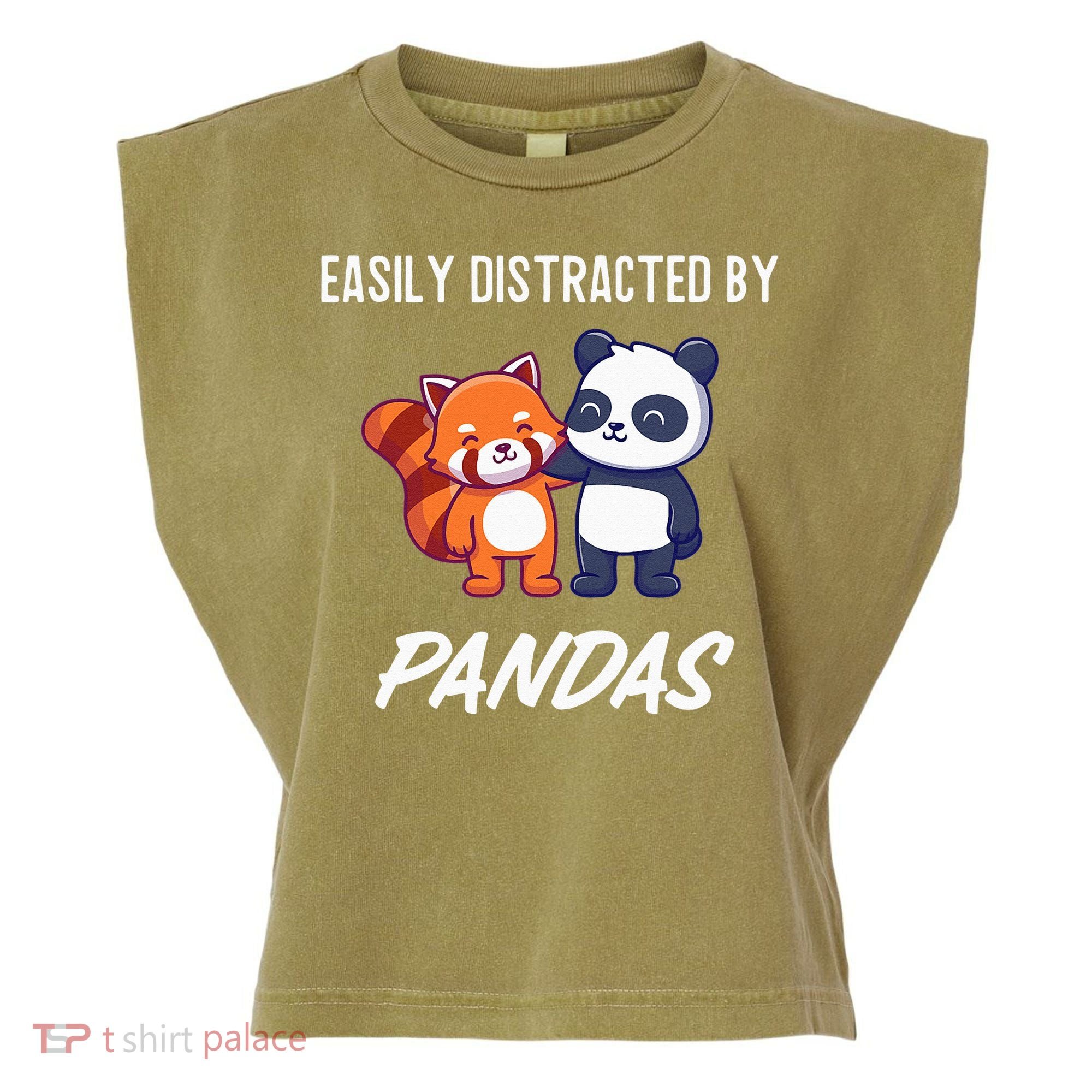 Easily Distracted By Pandas Cute Red Panda And Panda Garment-Dyed Women's Muscle Tee