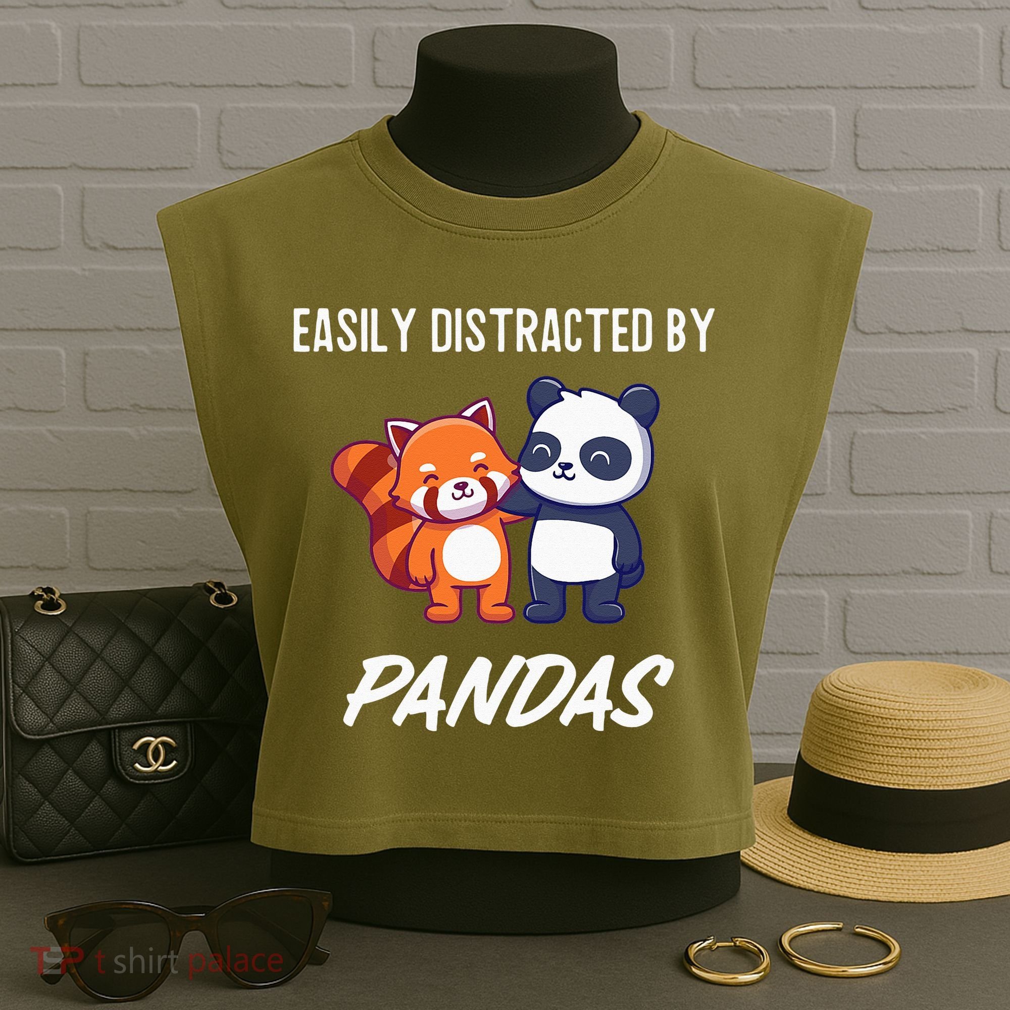Easily Distracted By Pandas Cute Red Panda And Panda Garment-Dyed Women's Muscle Tee