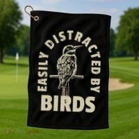 Easily Distracted By Birds Golf Towel thumb 1