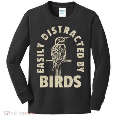 Easily Distracted By Birds Kids Long Sleeve Shirt