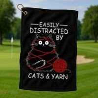 Easily Distracted By Cats And Yarn Kitten Lover Crochet Golf Towel thumb 1