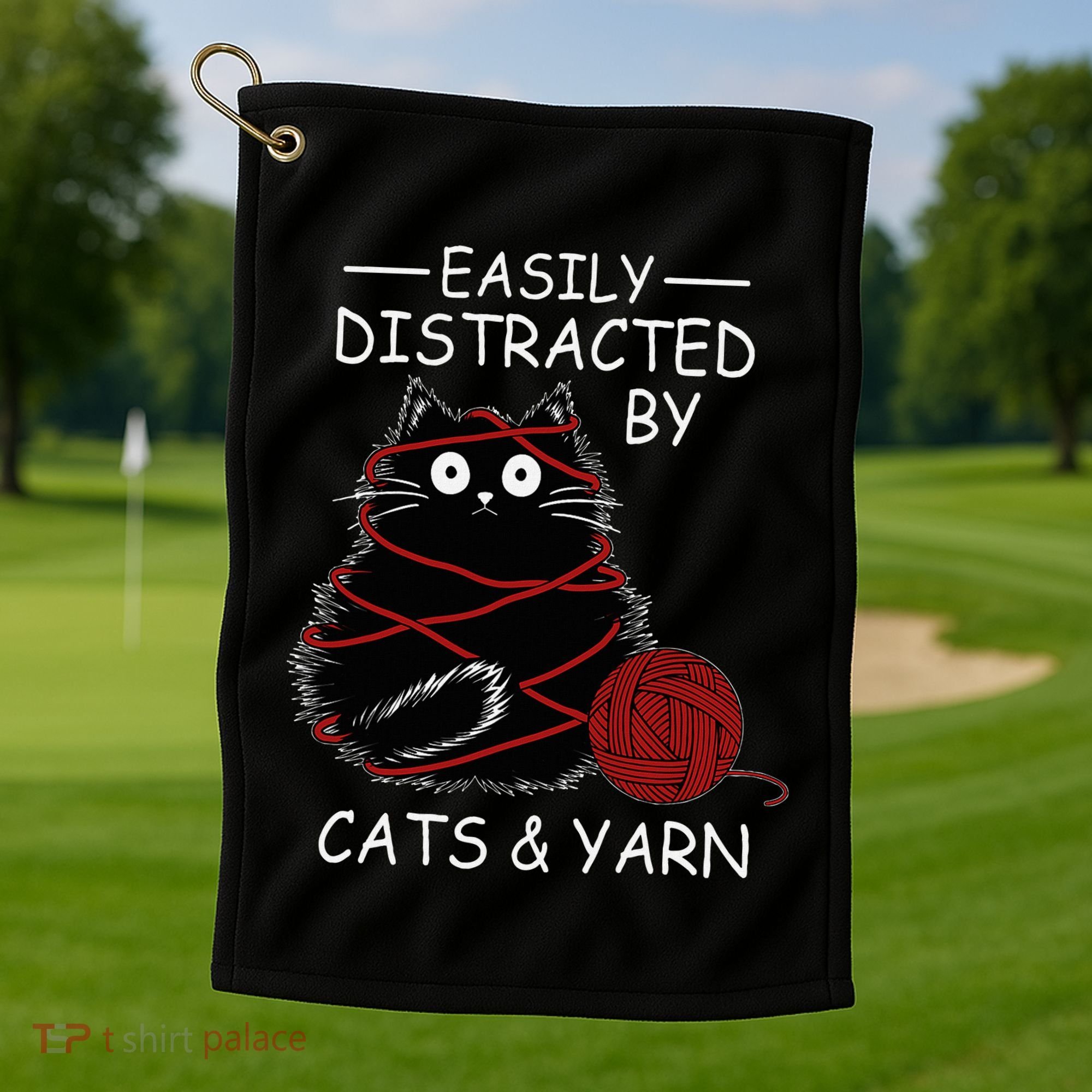 Easily Distracted By Cats And Yarn Kitten Lover Crochet Golf Towel