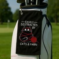 Easily Distracted By Cats And Yarn Kitten Lover Crochet Golf Towel thumb 2