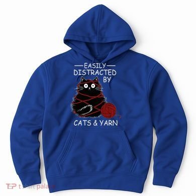 Easily Distracted By Cats And Yarn Kitten Lover Crochet Hoodie