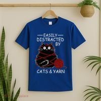 Easily Distracted By Cats And Yarn Kitten Lover Crochet T-Shirt thumb 2