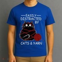 Easily Distracted By Cats And Yarn Kitten Lover Crochet T-Shirt thumb 3