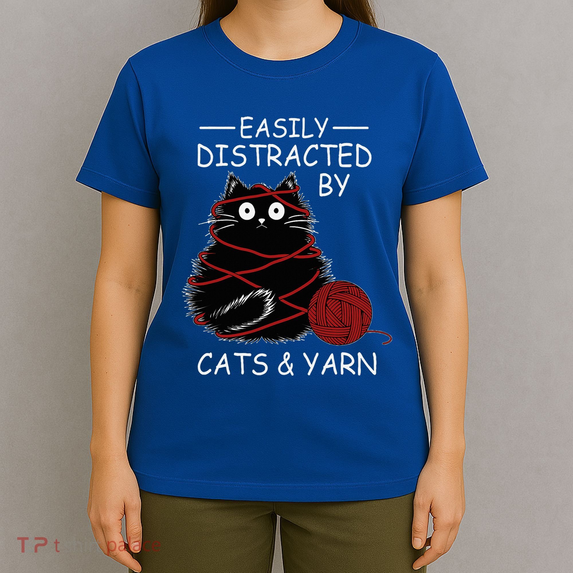 Easily Distracted By Cats And Yarn Kitten Lover Crochet T-Shirt