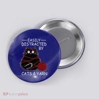 Easily Distracted By Cats And Yarn Kitten Lover Crochet Button thumb 0