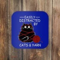 Easily Distracted By Cats And Yarn Kitten Lover Crochet Coaster thumb 0