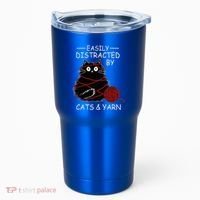Easily Distracted By Cats And Yarn Kitten Lover Crochet Tumbler thumb 0