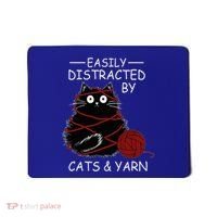 Easily Distracted By Cats And Yarn Kitten Lover Crochet Mousepad thumb 0