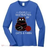 Easily Distracted By Cats And Yarn Kitten Lover Crochet Women's Long Sleeve Shirt thumb 0