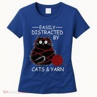 Easily Distracted By Cats And Yarn Kitten Lover Crochet Women's T-Shirt thumb 0