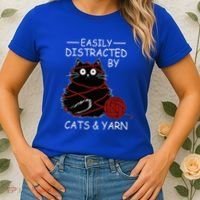 Easily Distracted By Cats And Yarn Kitten Lover Crochet Women's T-Shirt thumb 2