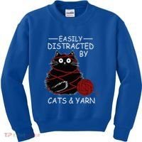 Easily Distracted By Cats And Yarn Kitten Lover Crochet Kids Sweatshirt thumb 0