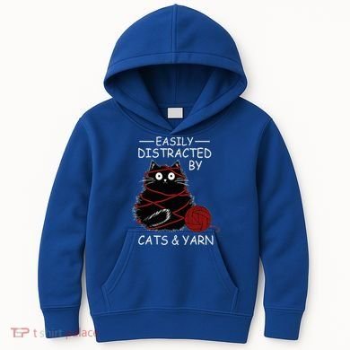 Easily Distracted By Cats And Yarn Kitten Lover Crochet Kids Hoodie