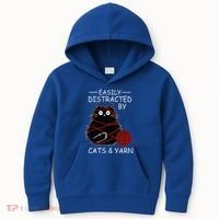 Easily Distracted By Cats And Yarn Kitten Lover Crochet Kids Hoodie thumb 0