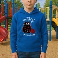 Easily Distracted By Cats And Yarn Kitten Lover Crochet Kids Hoodie thumb 2