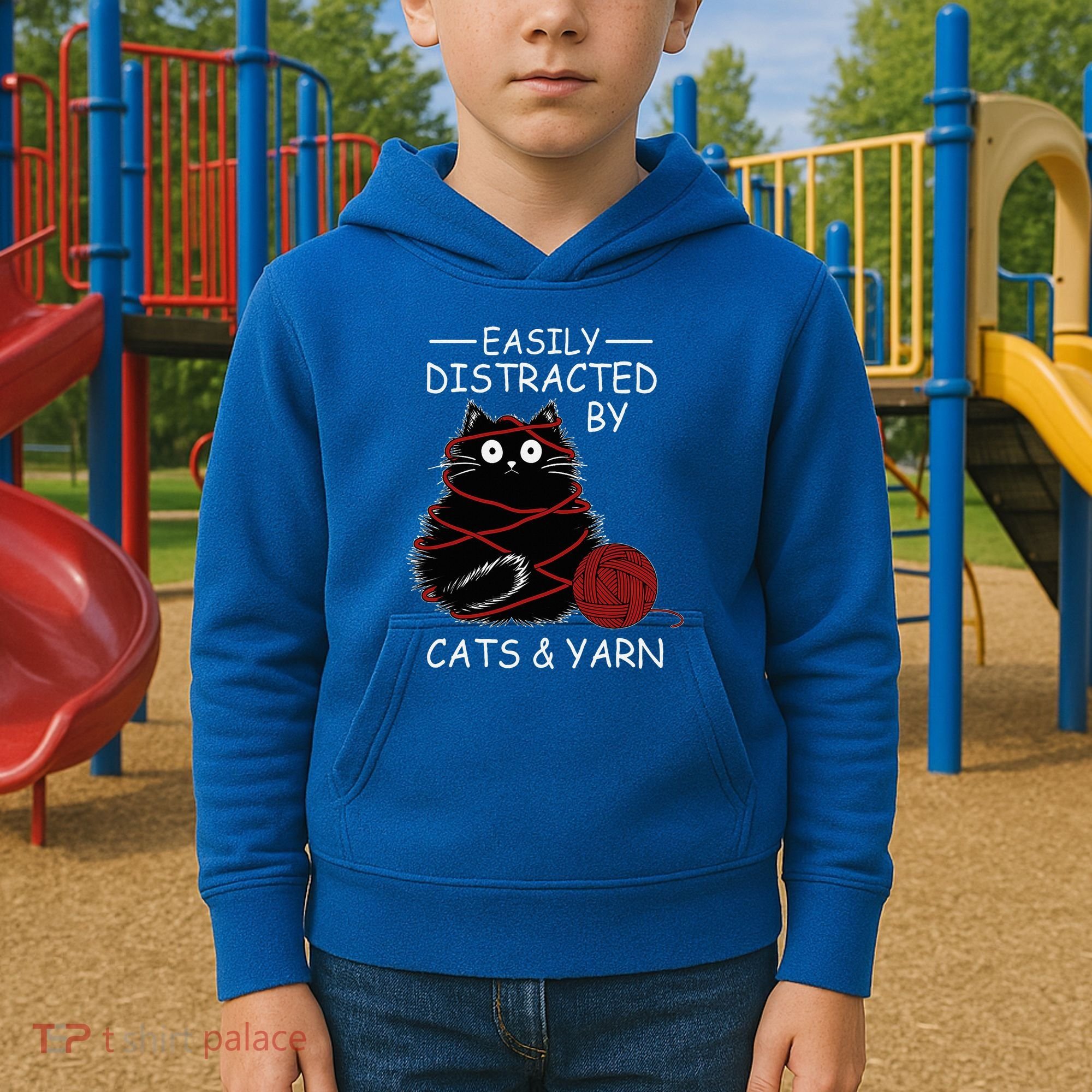 Easily Distracted By Cats And Yarn Kitten Lover Crochet Kids Hoodie