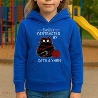 Easily Distracted By Cats And Yarn Kitten Lover Crochet Kids Hoodie thumb 3
