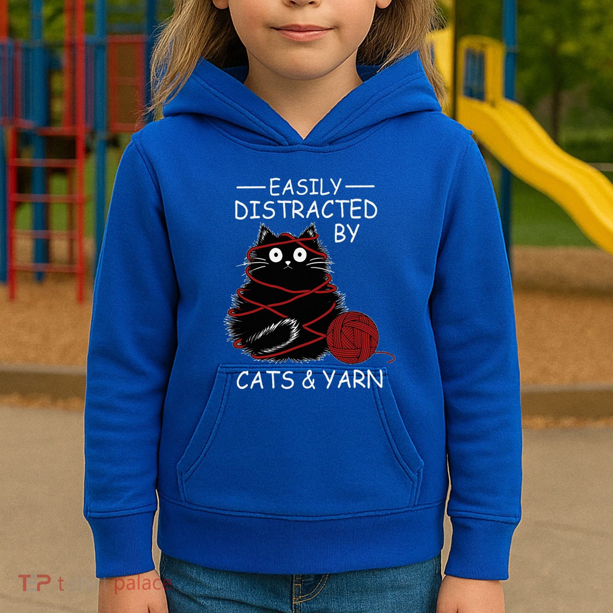 Easily Distracted By Cats And Yarn Kitten Lover Crochet Kids Hoodie