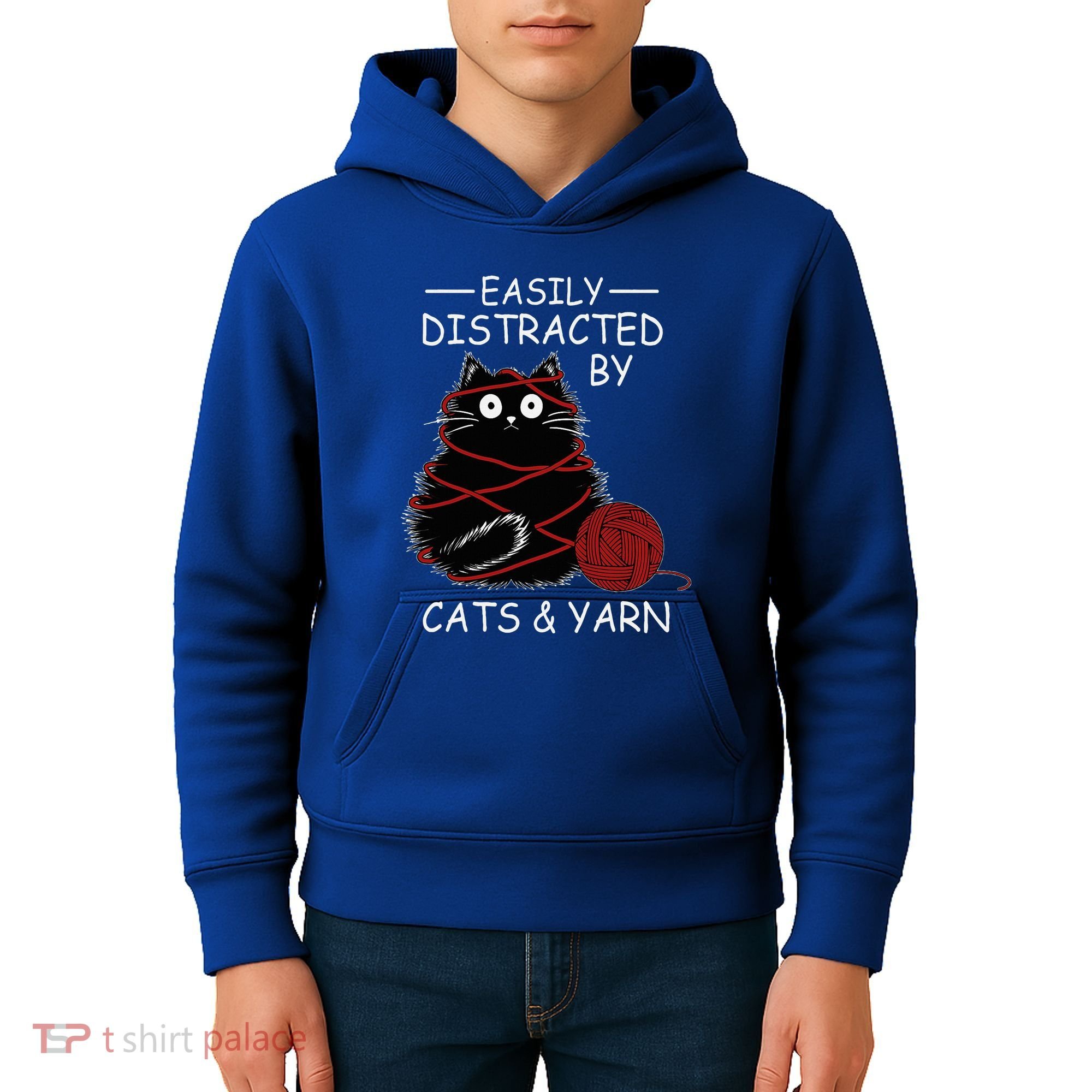 Easily Distracted By Cats And Yarn Kitten Lover Crochet Kids Hoodie