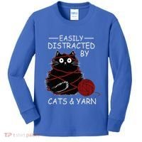 Easily Distracted By Cats And Yarn Kitten Lover Crochet Kids Long Sleeve Shirt thumb 0