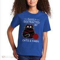 Easily Distracted By Cats And Yarn Kitten Lover Crochet Kids T-Shirt thumb 2