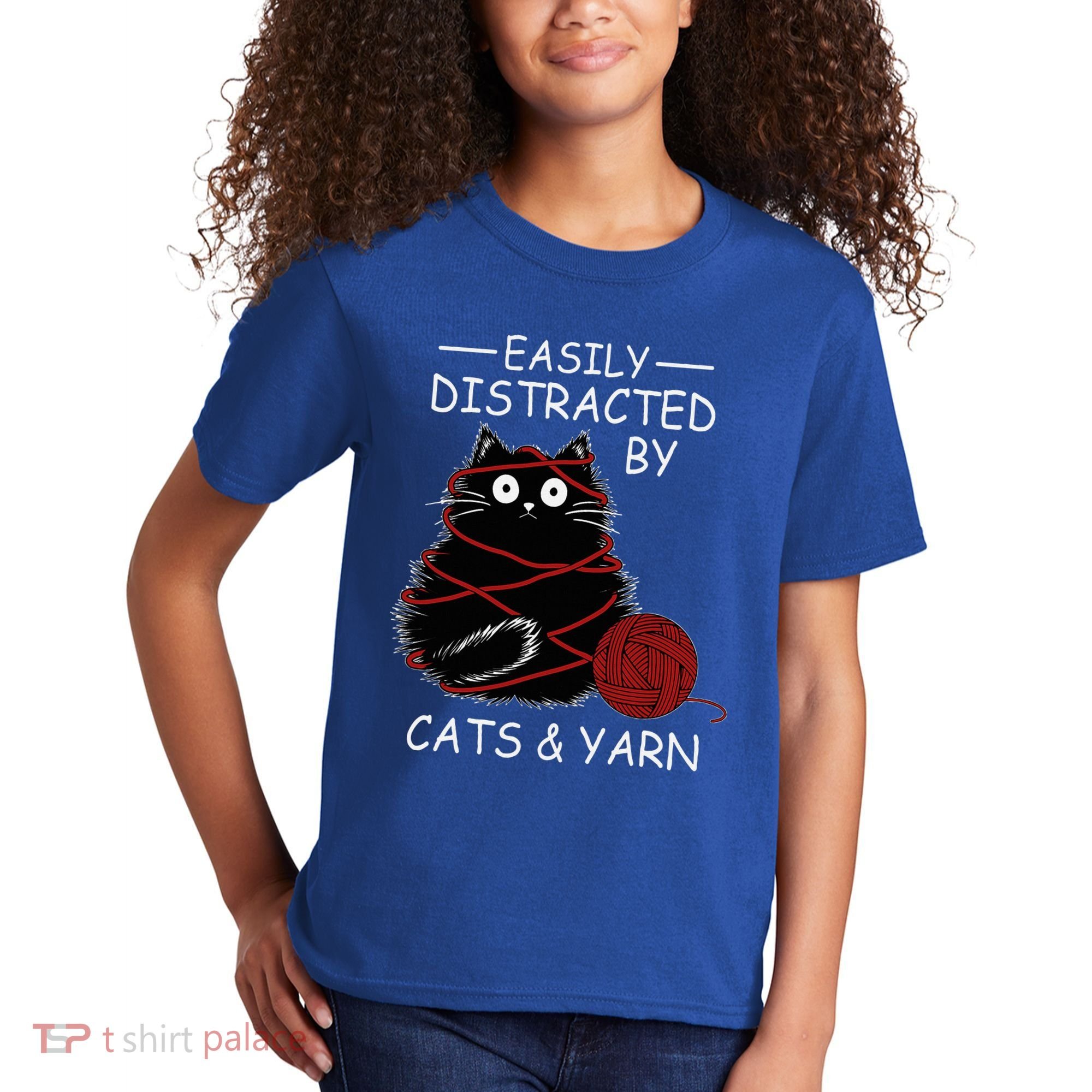 Easily Distracted By Cats And Yarn Kitten Lover Crochet Kids T-Shirt