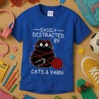 Easily Distracted By Cats And Yarn Kitten Lover Crochet Kids T-Shirt thumb 3