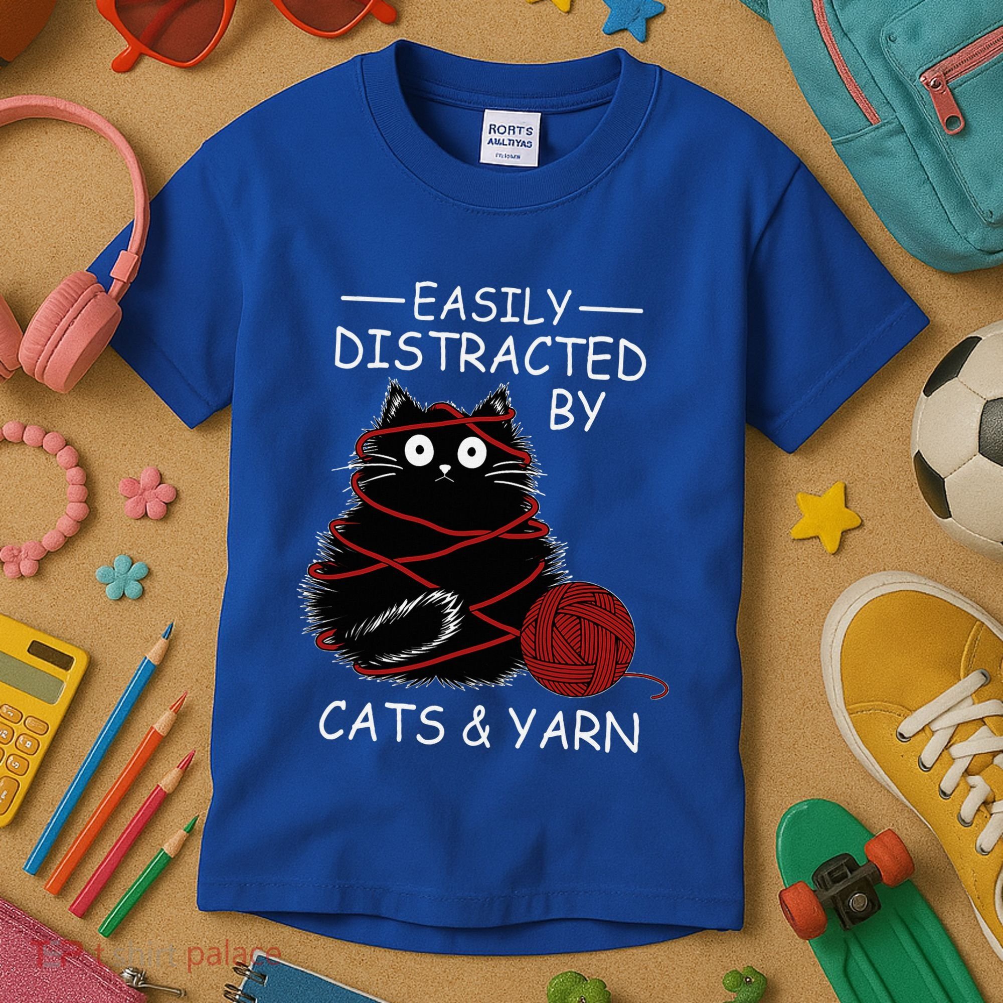 Easily Distracted By Cats And Yarn Kitten Lover Crochet Kids T-Shirt