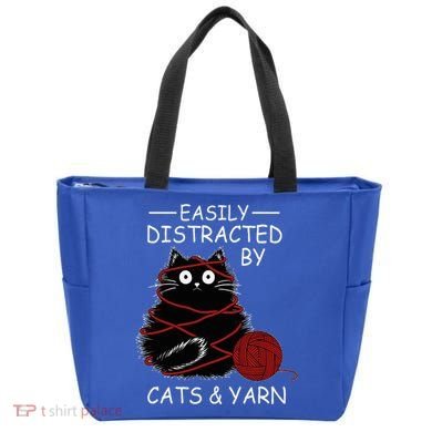 Easily Distracted By Cats And Yarn Kitten Lover Crochet Tote Bag