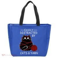 Easily Distracted By Cats And Yarn Kitten Lover Crochet Tote Bag thumb 0