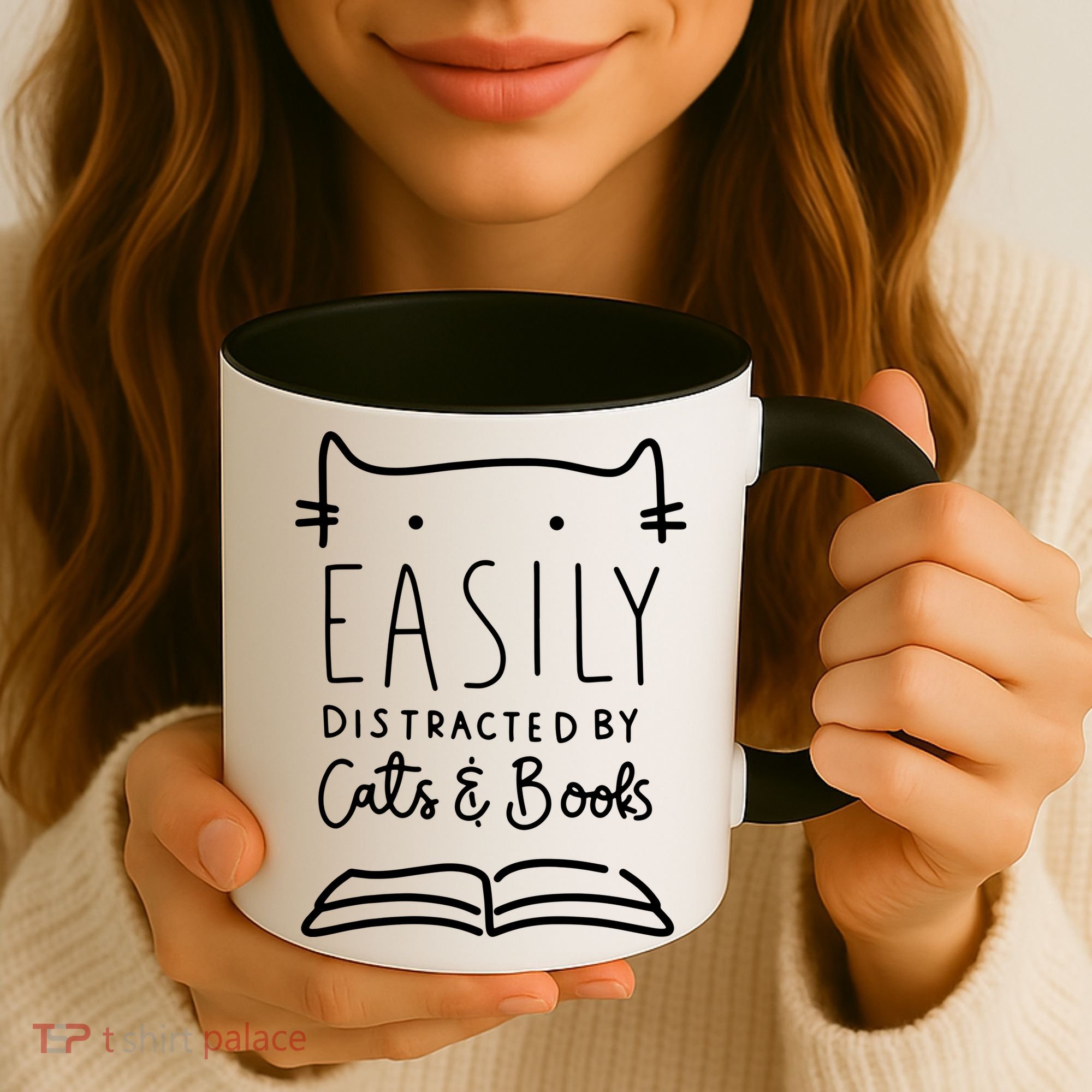 Easily Distracted By Cats And Books Cat & Book Lover Coffee Mug