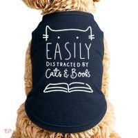 Easily Distracted By Cats And Books Cat & Book Lover Doggie Tank thumb 0