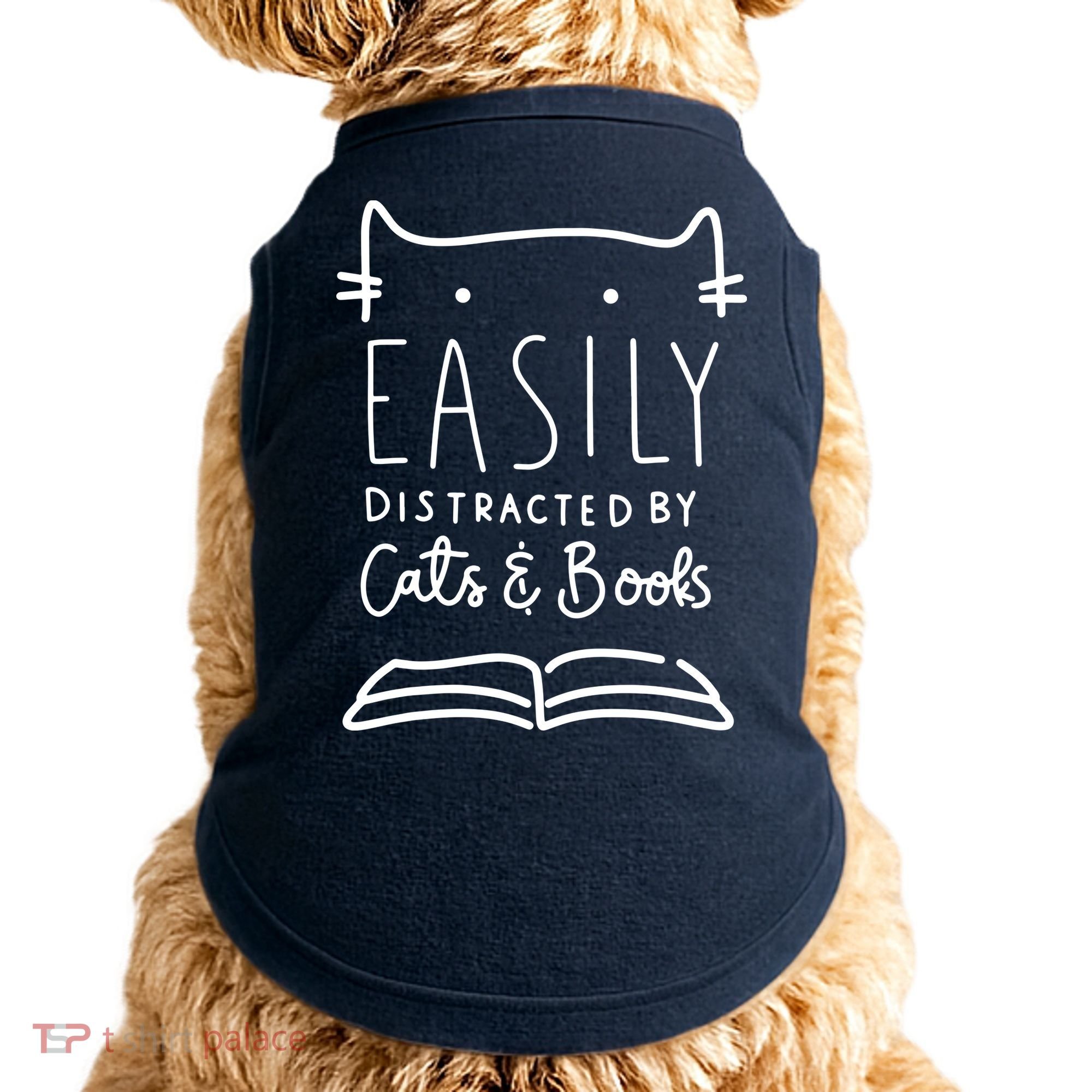 Easily Distracted By Cats And Books Cat & Book Lover Doggie Tank