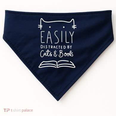 Easily Distracted By Cats And Books Cat & Book Lover USA-Made Doggie Bandana