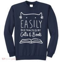 Easily Distracted By Cats And Books Cat & Book Lover Sweatshirt thumb 0